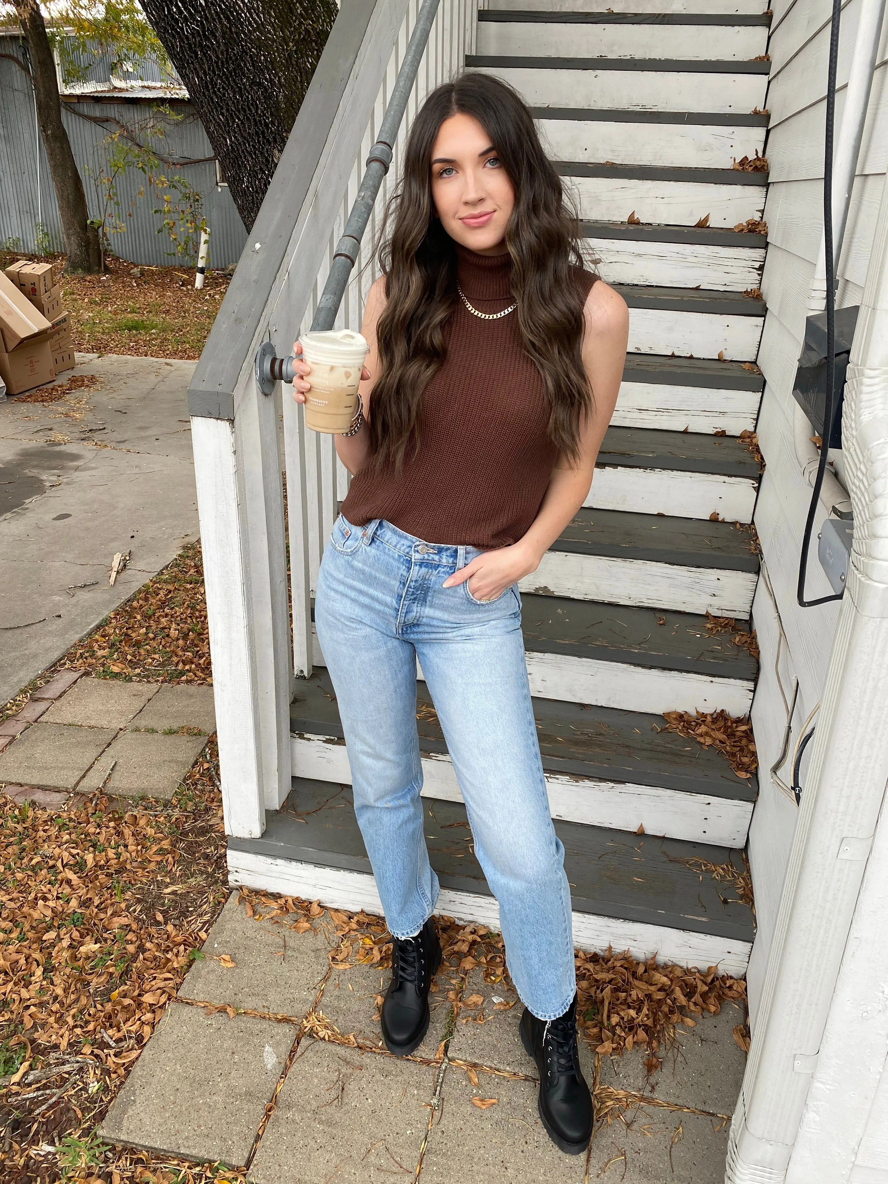 Brown Turtleneck Top