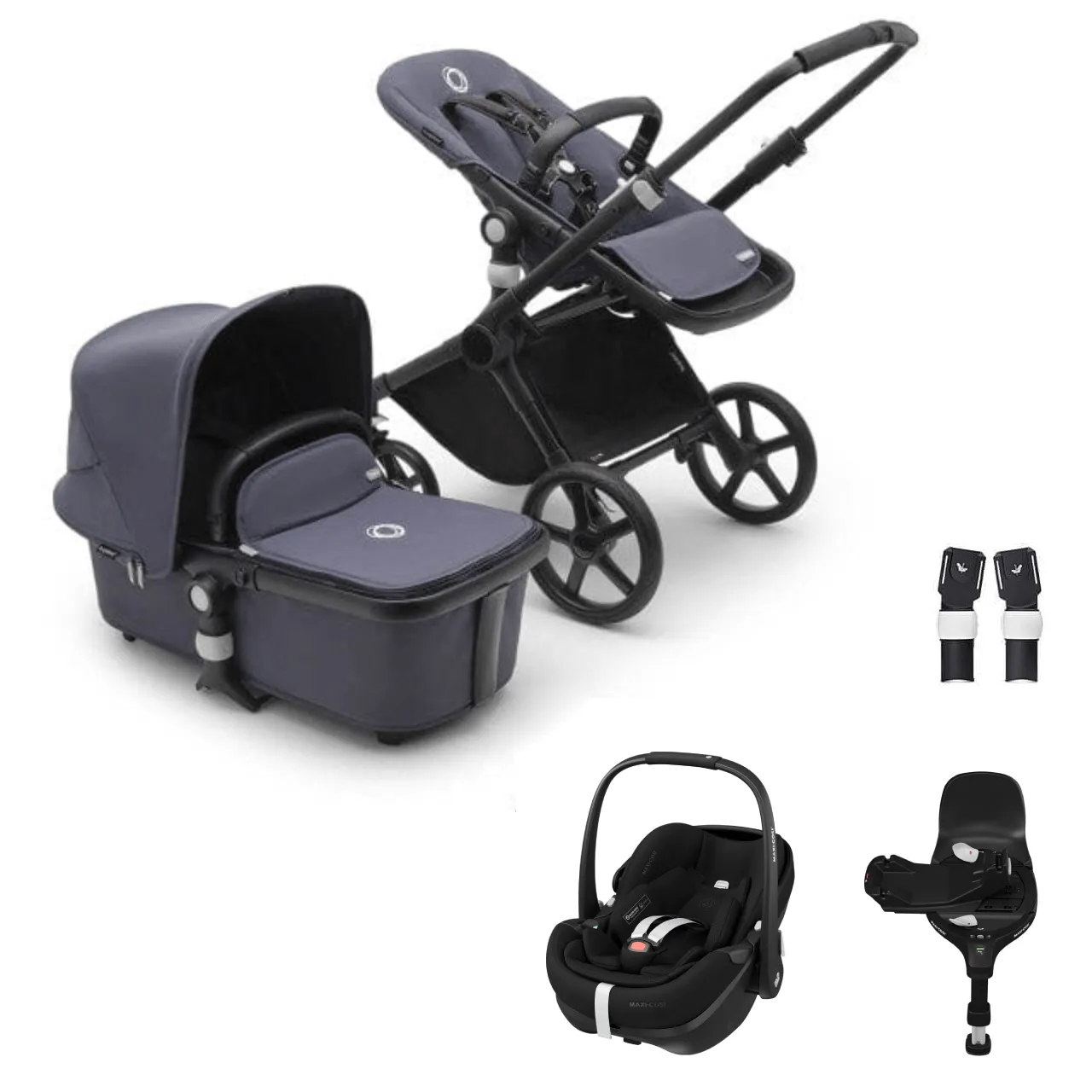 Bugaboo Fox Cub Pebble 360 PRO2 Travel System - Black/Stormy Blue