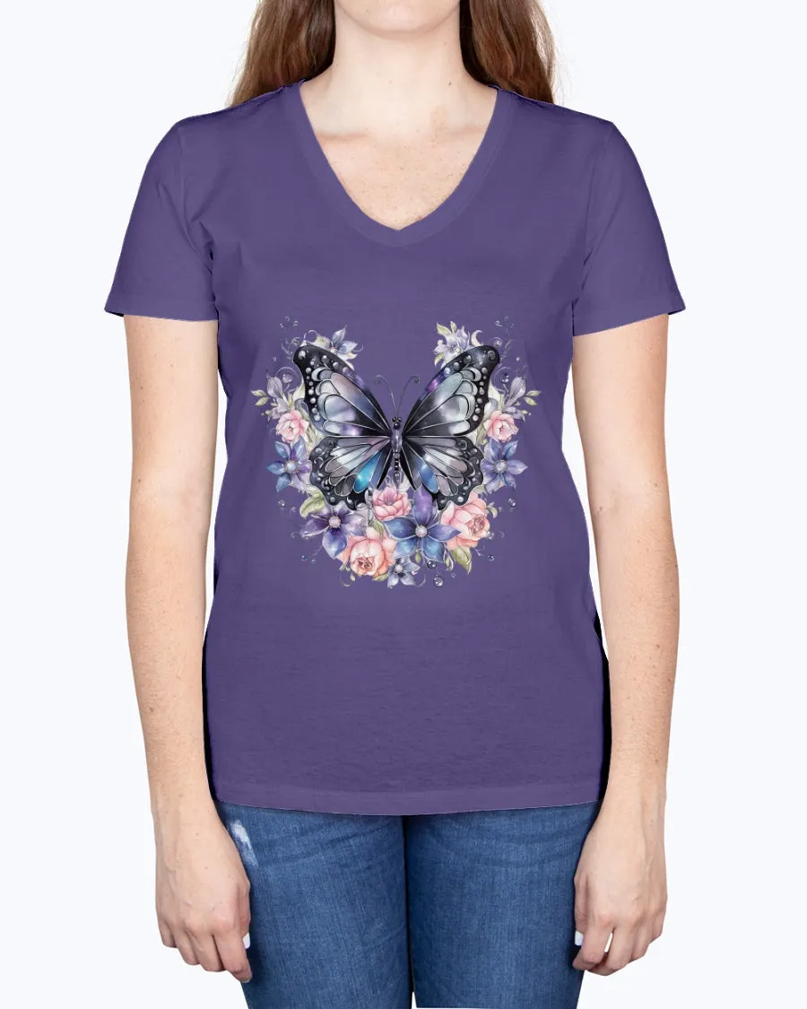 Butterfly metal-blk - Ladies V-neck T-Shirt