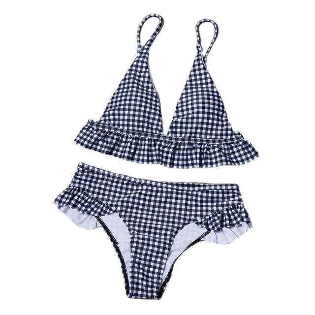 Krisna Plaid Print Bikini