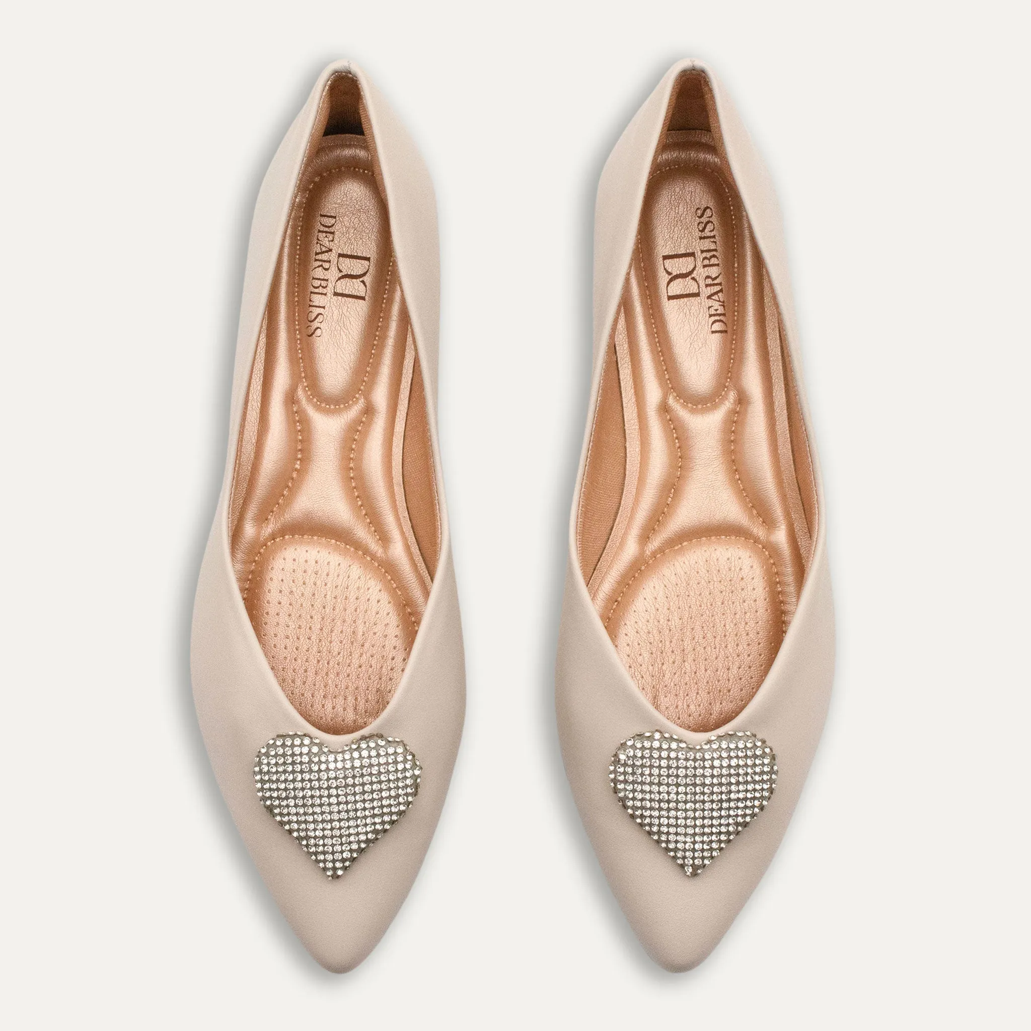Leticia Heart Off-White Pointed Toe Flats