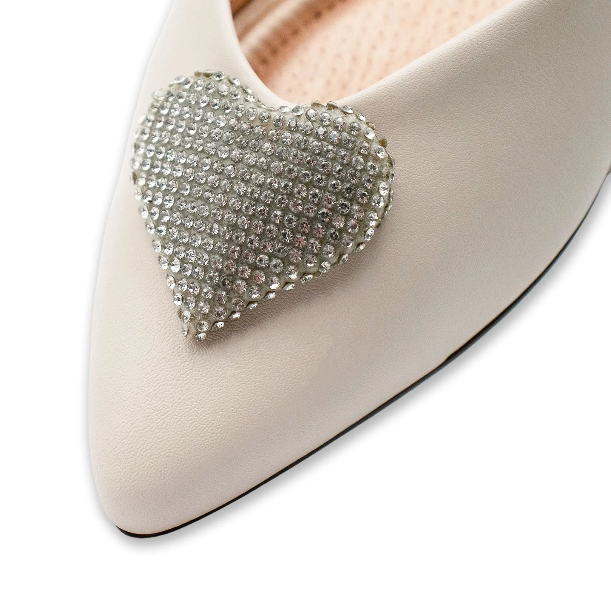 Leticia Heart Off-White Pointed Toe Flats