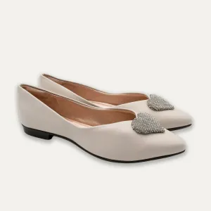 Leticia Heart Off-White Pointed Toe Flats