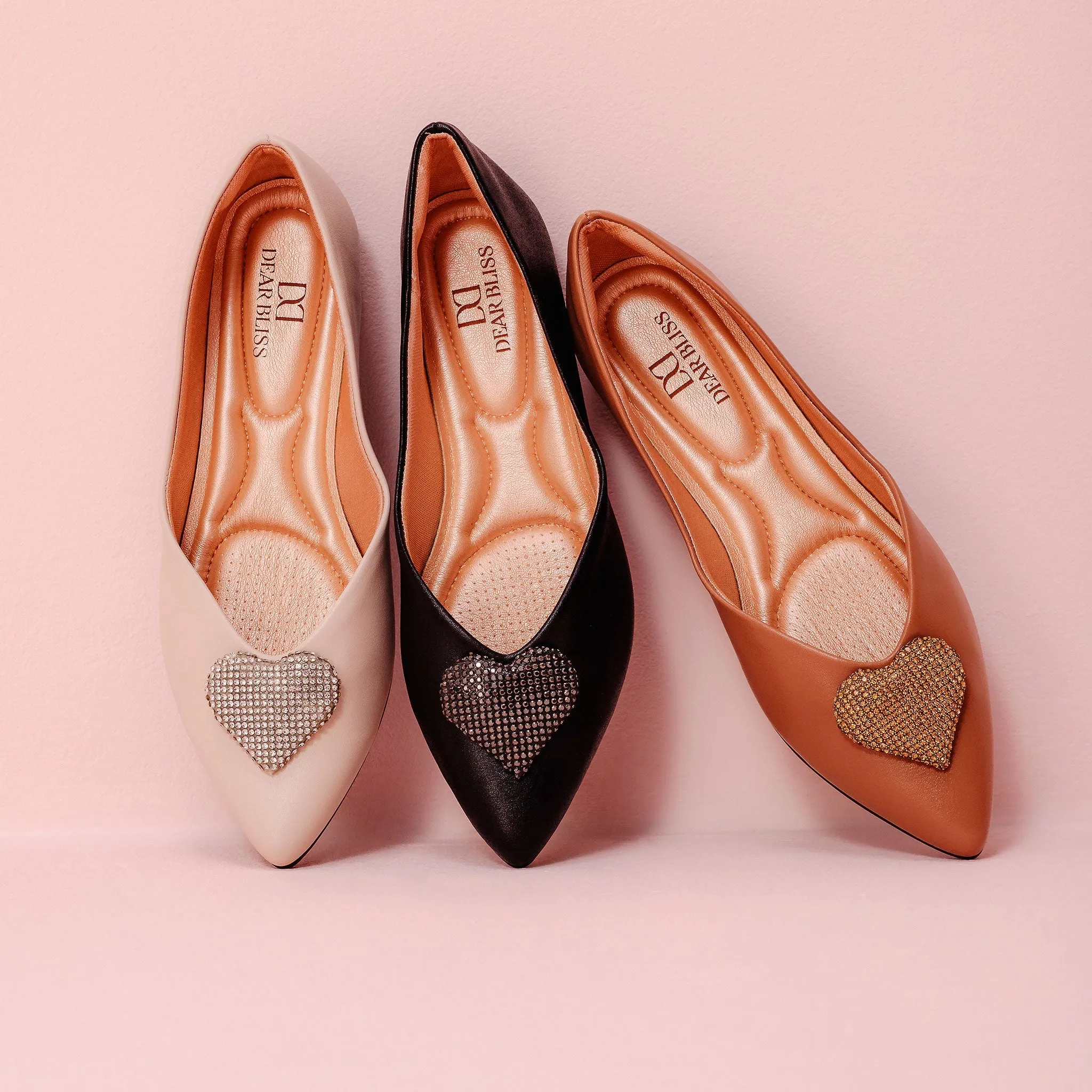 Leticia Heart Off-White Pointed Toe Flats