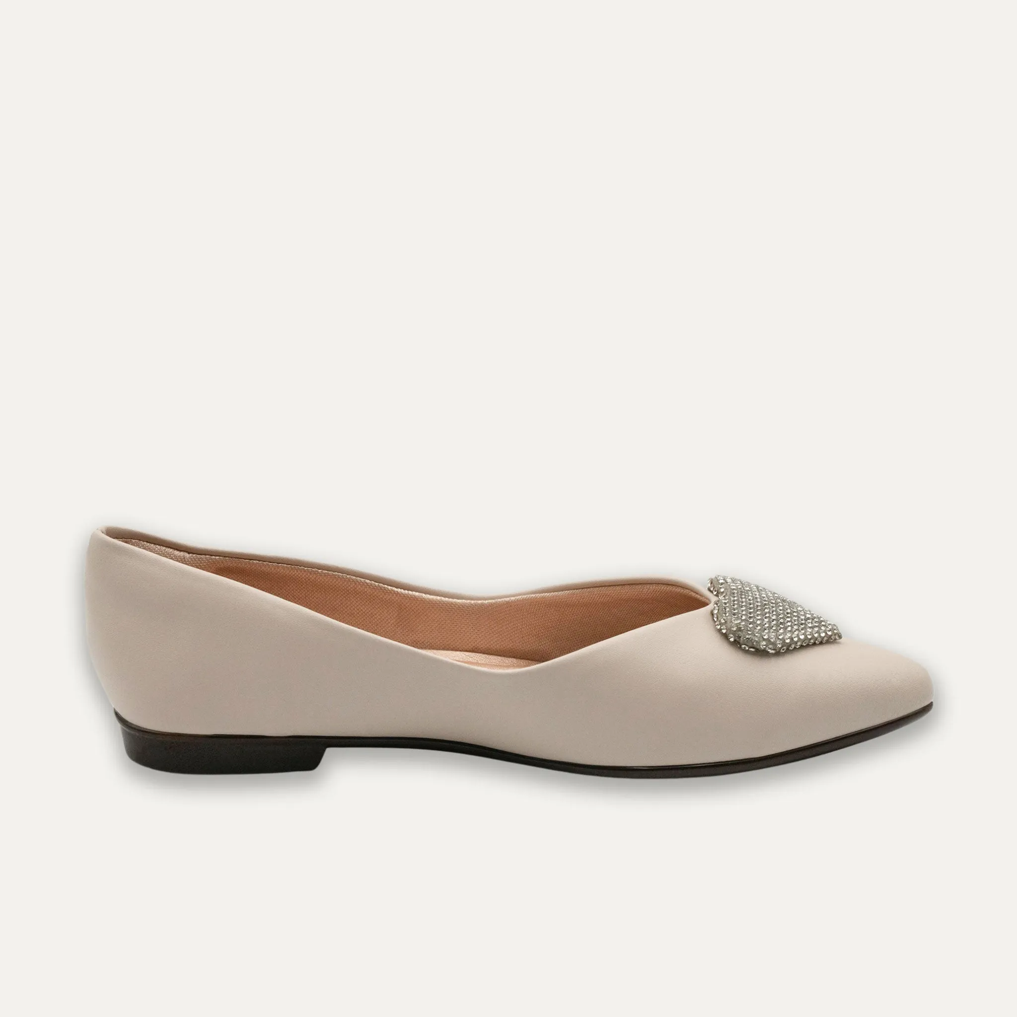 Leticia Heart Off-White Pointed Toe Flats