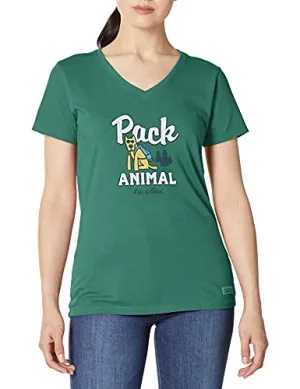 Life is Good Womens Hike Graphic V-Neck T-Shirt Collection,Forest Green,Large