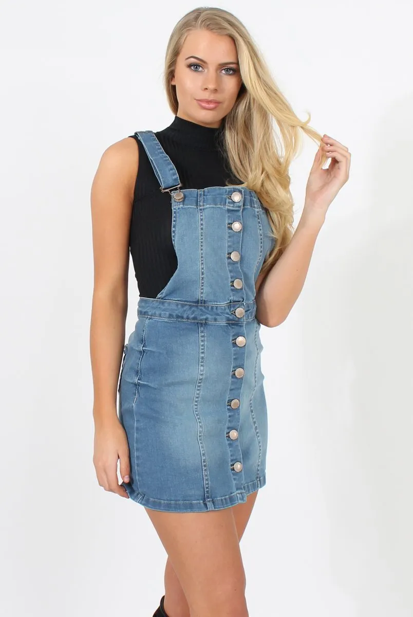 Mid Blue Dungarees Dress - Sunni