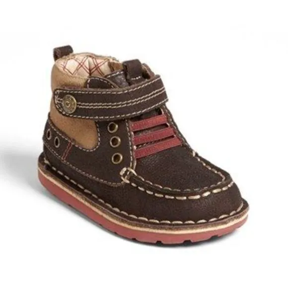 NEW Stride Rite Kid Medallion Maxwell Dark Brown Above Ankle Moccasin Zip Boot