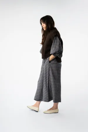 Organic Cotton Check Carola Dress Navy & Beige