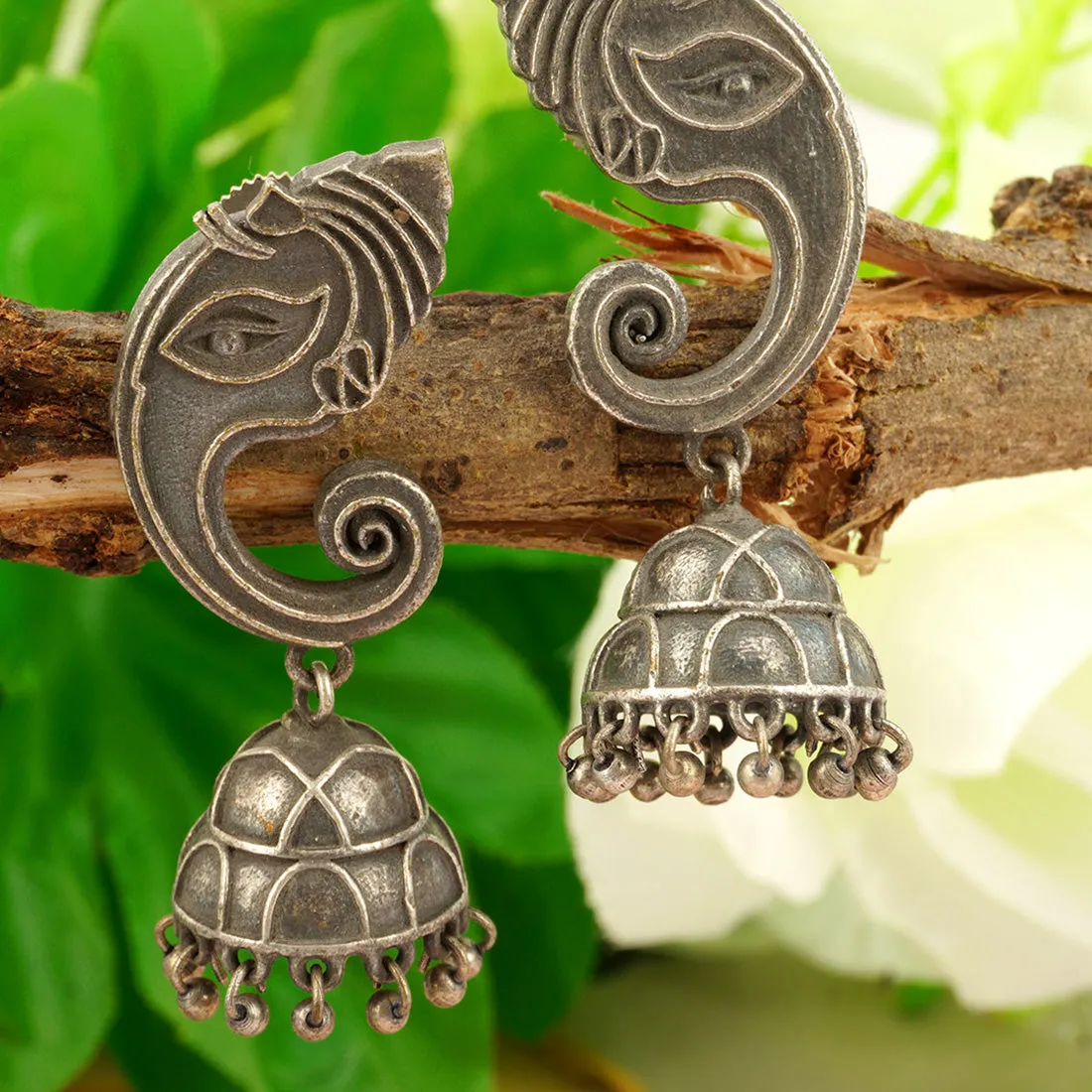 Oxidized Elephant Jhumki Earrings