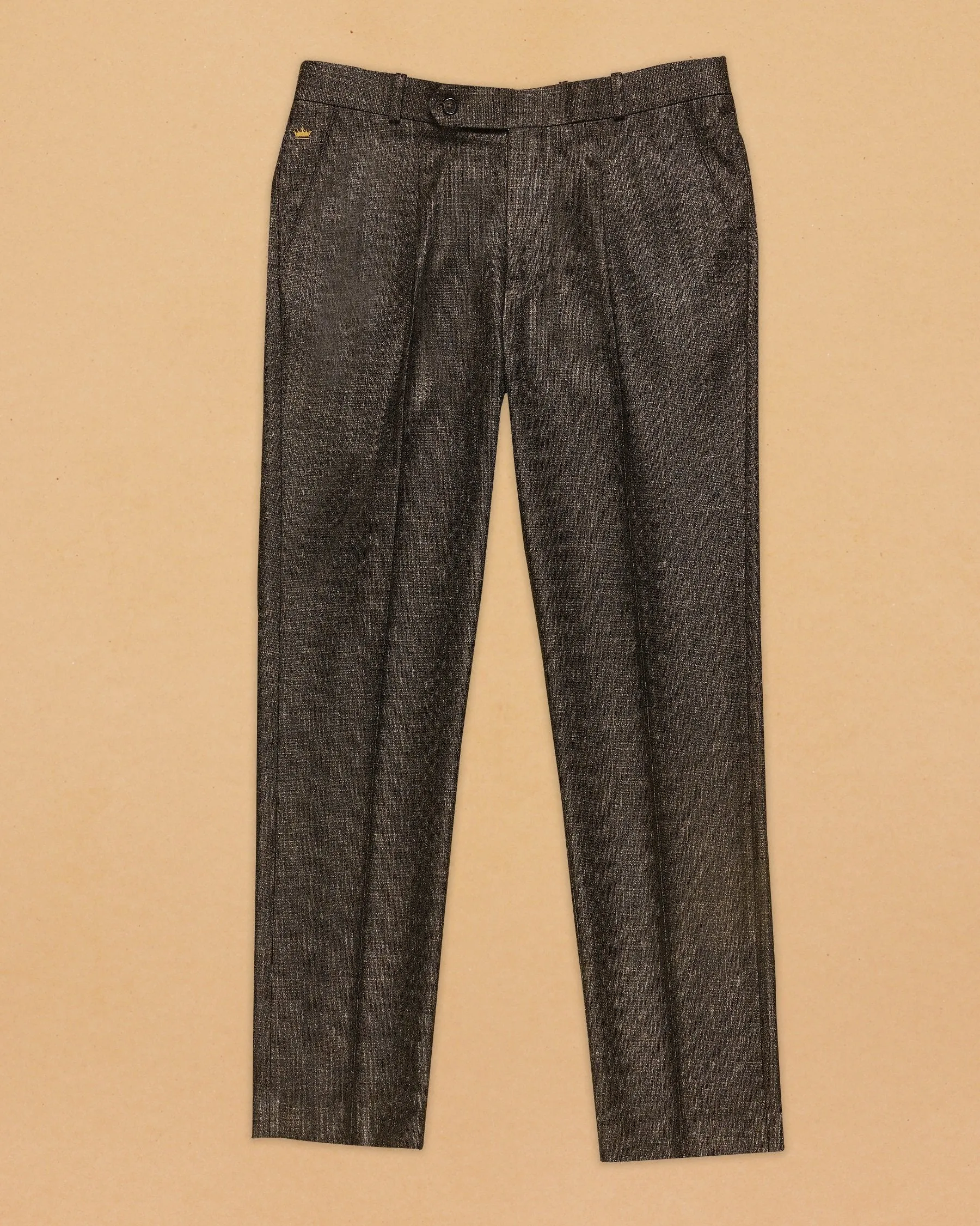 Peanut Brown Slub textured Checked Terry Rayon Formal Pant