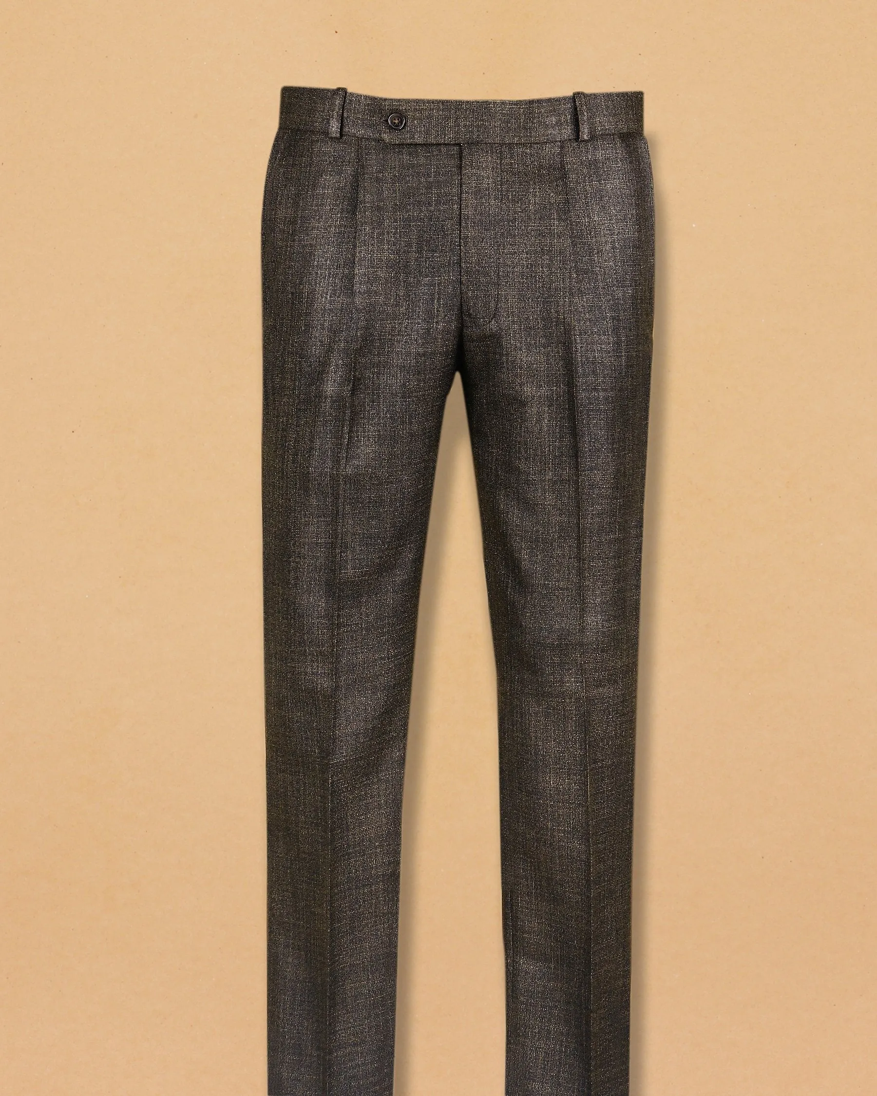 Peanut Brown Slub textured Checked Terry Rayon Formal Pant