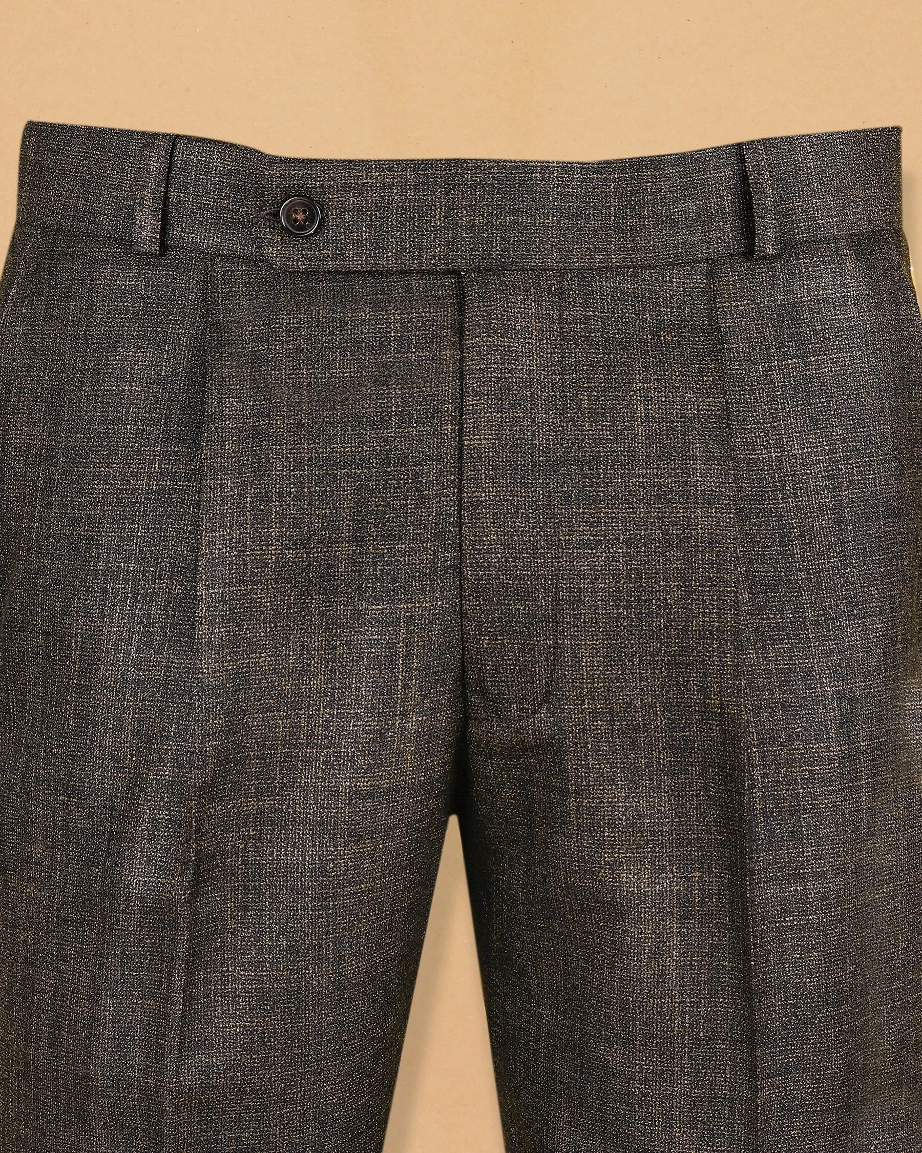 Peanut Brown Slub textured Checked Terry Rayon Formal Pant