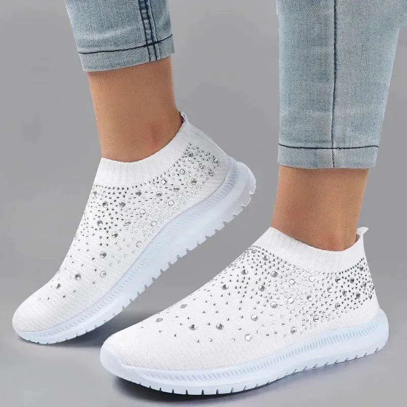 Rimocy Crystal Breathable Mesh Sneaker Shoes for Women Comfortable Soft Bottom Flats