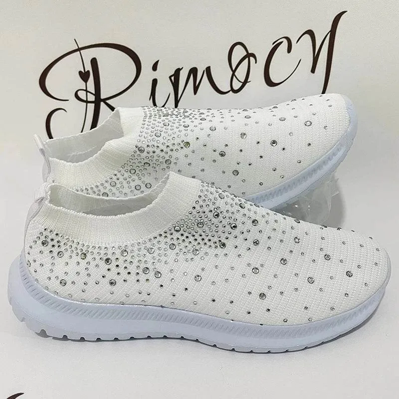 Rimocy Crystal Breathable Mesh Sneaker Shoes for Women Comfortable Soft Bottom Flats
