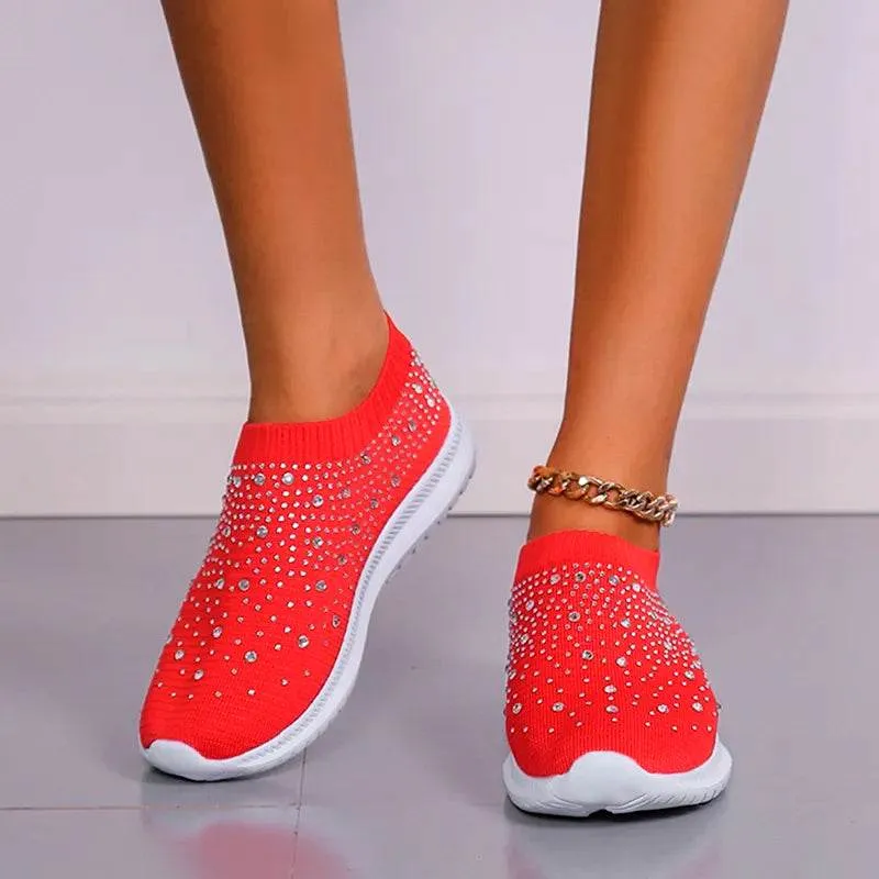 Rimocy Crystal Breathable Mesh Sneaker Shoes for Women Comfortable Soft Bottom Flats