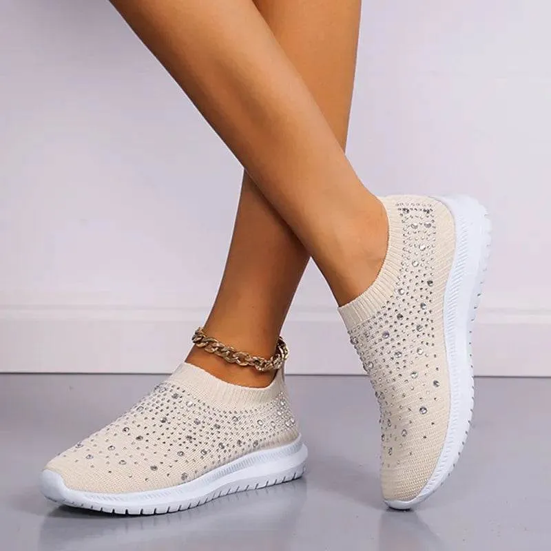 Rimocy Crystal Breathable Mesh Sneaker Shoes for Women Comfortable Soft Bottom Flats