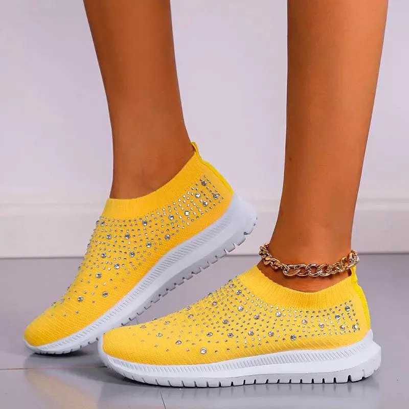 Rimocy Crystal Breathable Mesh Sneaker Shoes for Women Comfortable Soft Bottom Flats