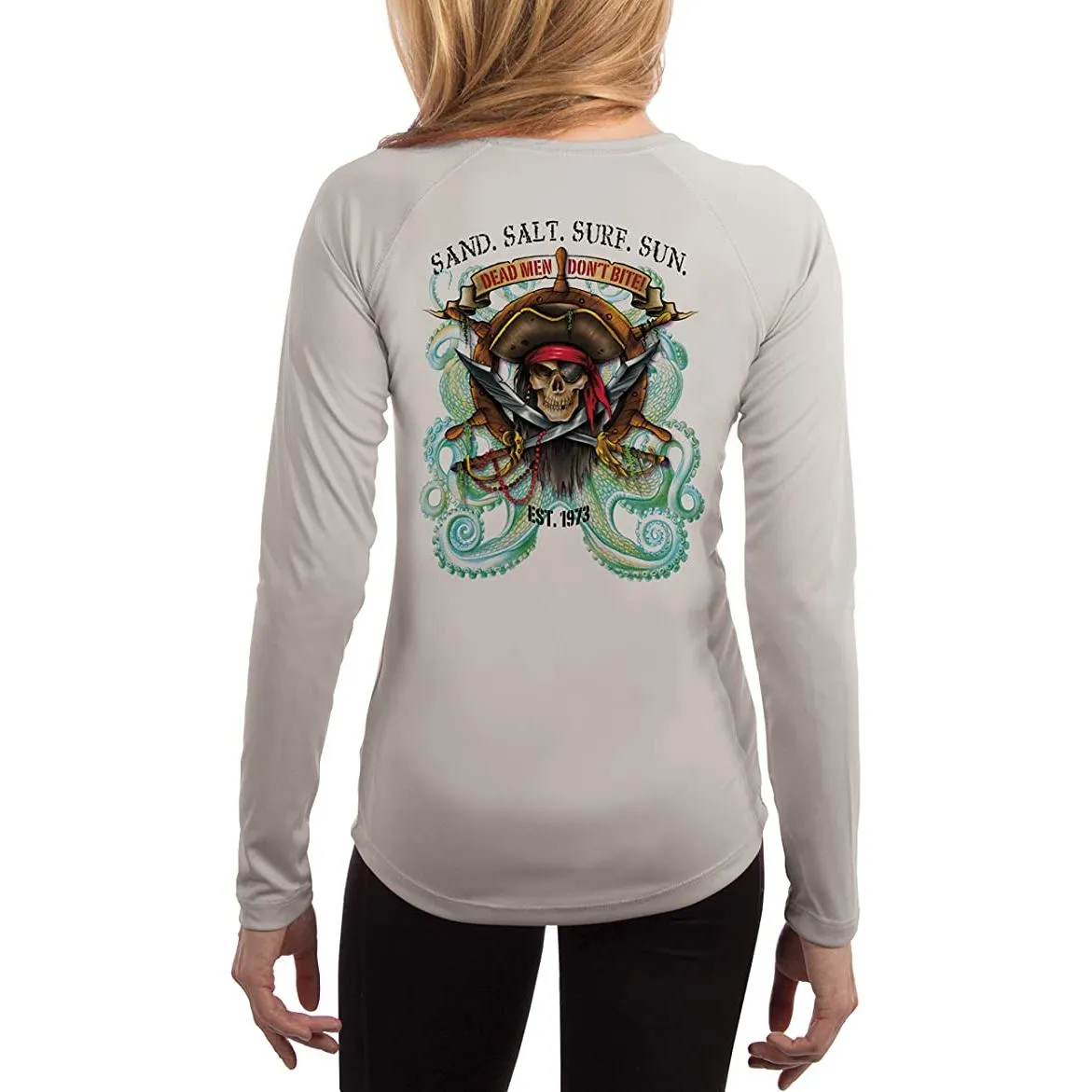 SAND.SALT.SURF.SUN. Pirate Octopus Women's UPF 50  UV Sun Protection Performance Long Sleeve T-Shirt