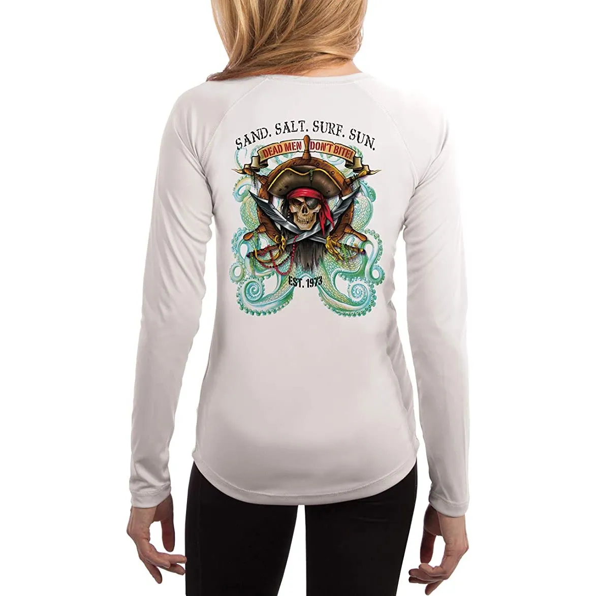 SAND.SALT.SURF.SUN. Pirate Octopus Women's UPF 50  UV Sun Protection Performance Long Sleeve T-Shirt