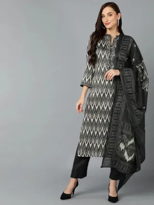 Silk Blend Charcoal Straight Kurta Pant With-VKSKD1817A