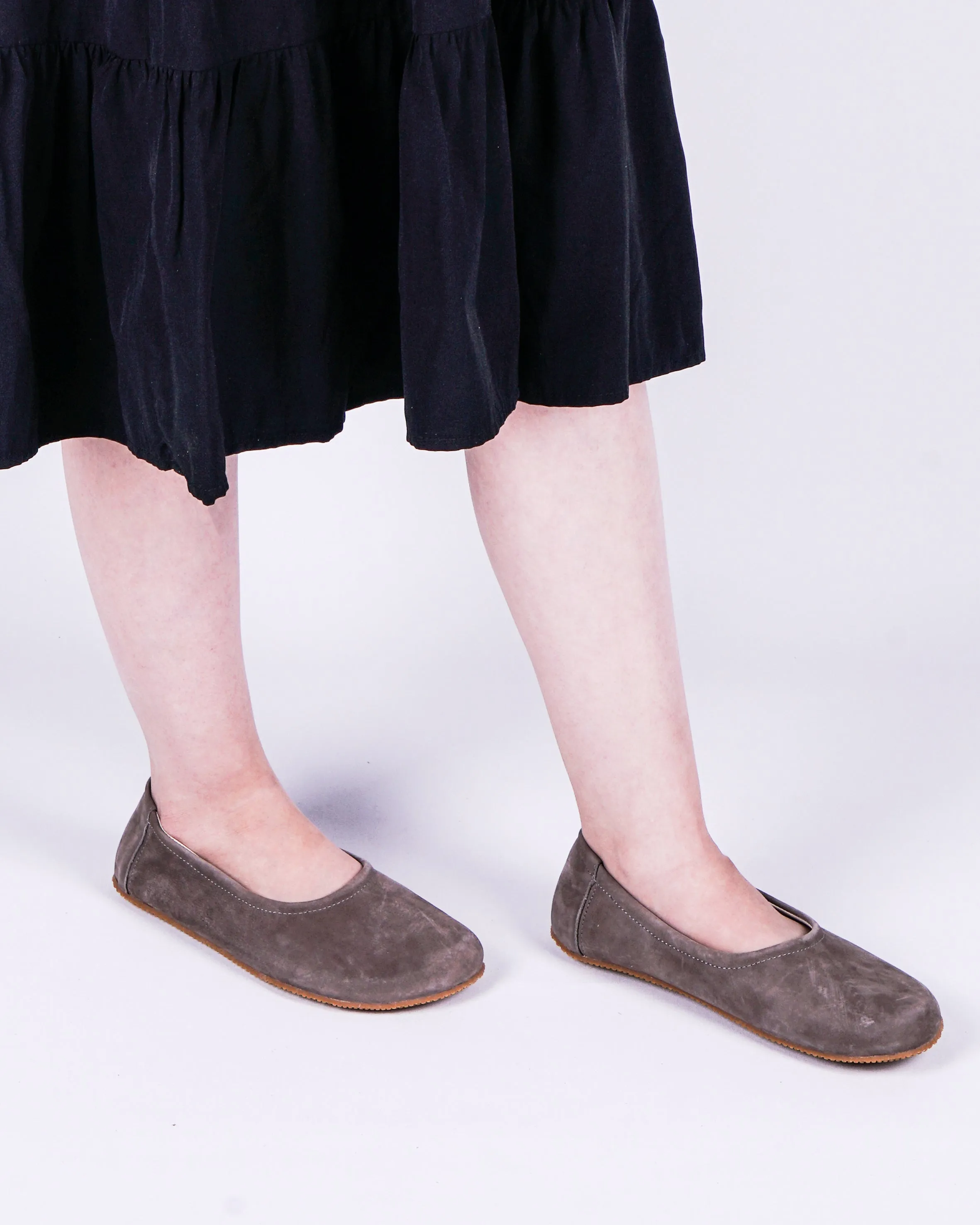 Smoked Women Flat Ballets Wide Barefoot Nubuck Leather Handmade