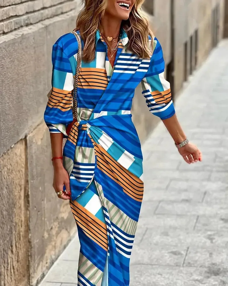 Solana™ | Elegant Striped Wrap Dress