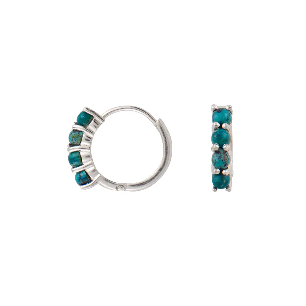 Turquoise Clicker Huggies in Silver
